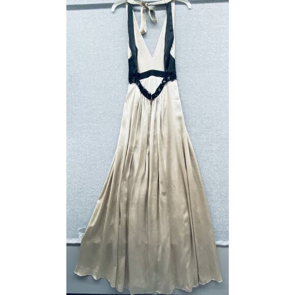 BCBGMAXAZRIA Dress Womens Size 2 Champagne Black Silk Beaded Gown y2k fairycore - Picture 5 of 7